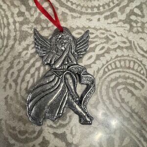 Vintage 1993 Carson Pewter Angel Christmas Ornament Silver Metal Winged Figure